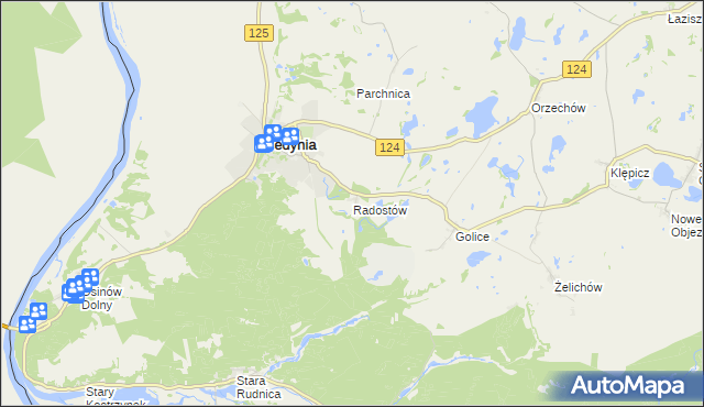 mapa Radostów gmina Cedynia, Radostów gmina Cedynia na mapie Targeo