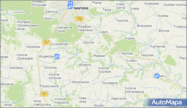 mapa Radwan gmina Iwaniska, Radwan gmina Iwaniska na mapie Targeo