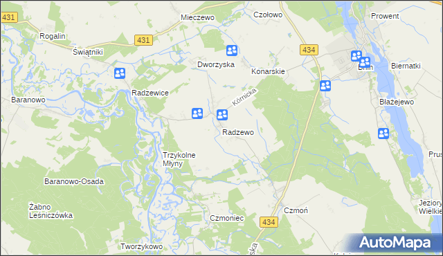 mapa Radzewo gmina Kórnik, Radzewo gmina Kórnik na mapie Targeo