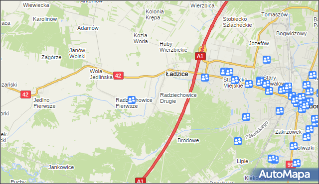 mapa Radziechowice Drugie, Radziechowice Drugie na mapie Targeo