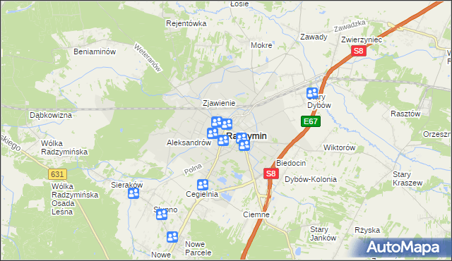 mapa Radzymin powiat wołomiński, Radzymin powiat wołomiński na mapie Targeo