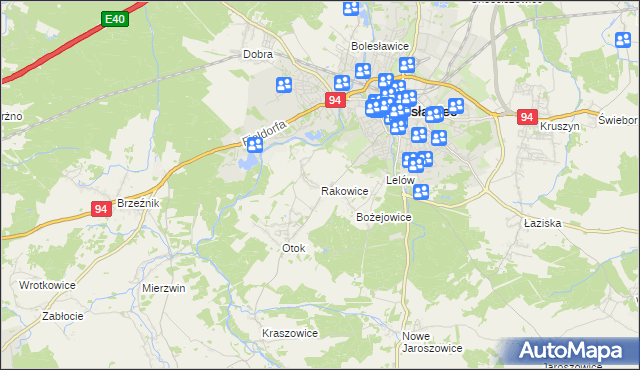 mapa Rakowice gmina Bolesławiec, Rakowice gmina Bolesławiec na mapie Targeo
