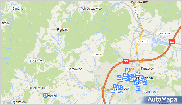 mapa Raszów gmina Kamienna Góra, Raszów gmina Kamienna Góra na mapie Targeo