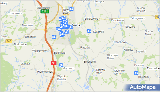 mapa Raszów gmina Trzebnica, Raszów gmina Trzebnica na mapie Targeo