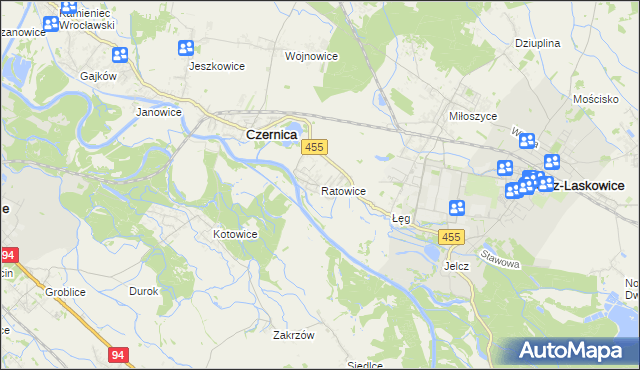 mapa Ratowice gmina Czernica, Ratowice gmina Czernica na mapie Targeo