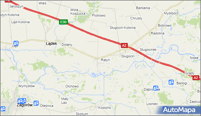 mapa Ratyń gmina Lądek, Ratyń gmina Lądek na mapie Targeo