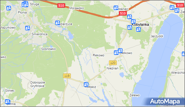 mapa Rekowo gmina Kobylanka, Rekowo gmina Kobylanka na mapie Targeo