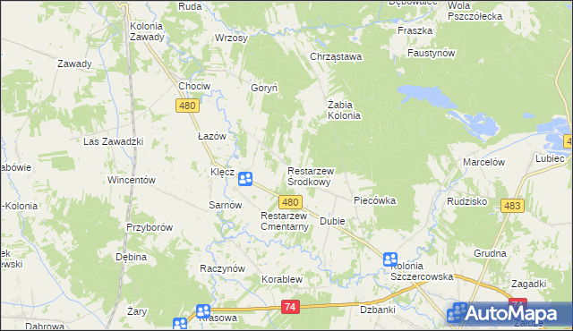 mapa Restarzew Środkowy, Restarzew Środkowy na mapie Targeo