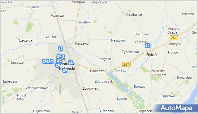 mapa Rogalin gmina Piotrków Kujawski, Rogalin gmina Piotrków Kujawski na mapie Targeo