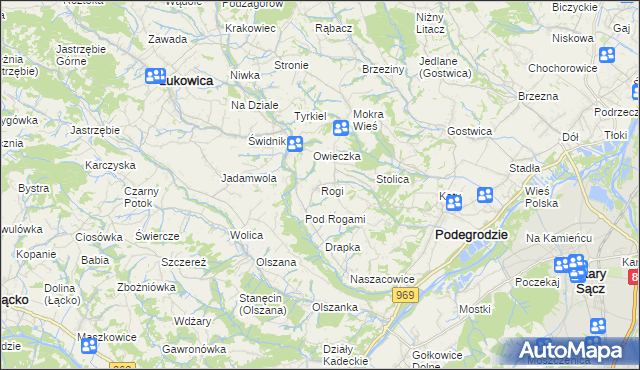 mapa Rogi gmina Podegrodzie, Rogi gmina Podegrodzie na mapie Targeo