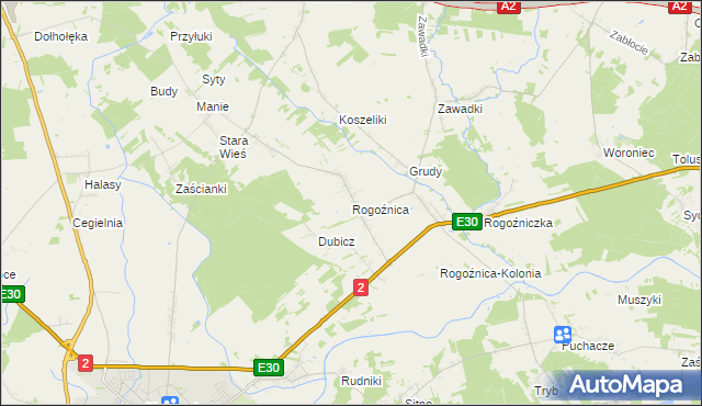 mapa Rogoźnica gmina Międzyrzec Podlaski, Rogoźnica gmina Międzyrzec Podlaski na mapie Targeo