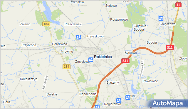 mapa Rokietnica powiat poznański, Rokietnica powiat poznański na mapie Targeo