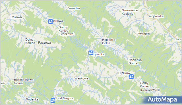 mapa Ropienka, Ropienka na mapie Targeo