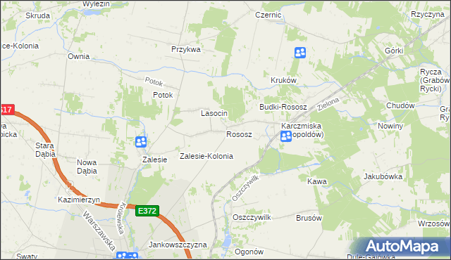 mapa Rososz gmina Ryki, Rososz gmina Ryki na mapie Targeo