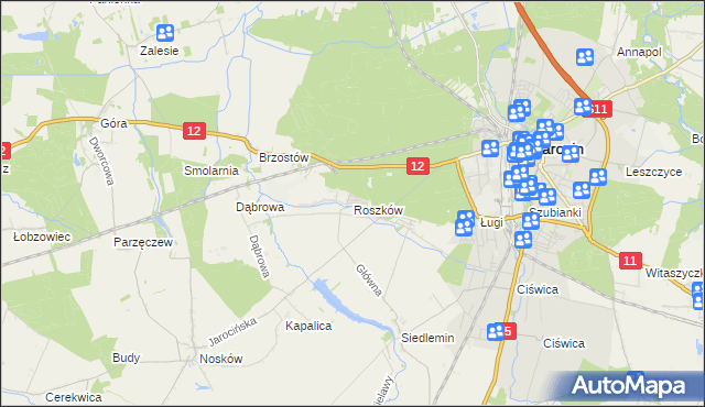 mapa Roszków gmina Jarocin, Roszków gmina Jarocin na mapie Targeo