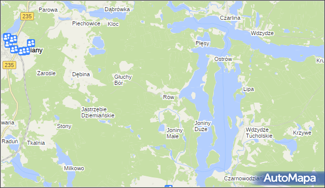 mapa Rów gmina Dziemiany, Rów gmina Dziemiany na mapie Targeo