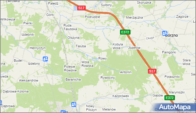 mapa Rowy gmina Łaskarzew, Rowy gmina Łaskarzew na mapie Targeo