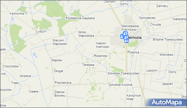 mapa Różanów gmina Kiernozia, Różanów gmina Kiernozia na mapie Targeo