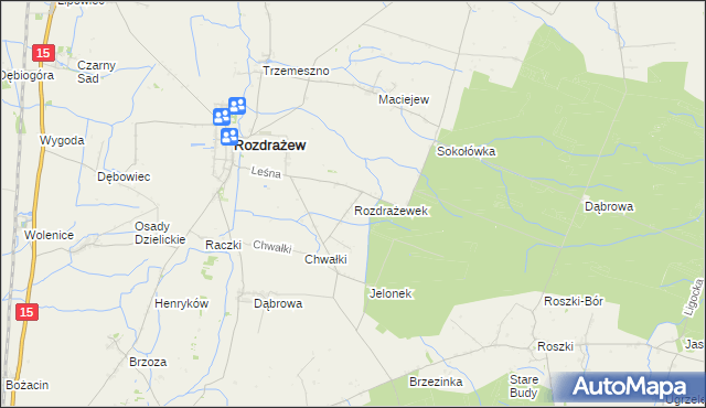 mapa Rozdrażewek gmina Rozdrażew, Rozdrażewek gmina Rozdrażew na mapie Targeo