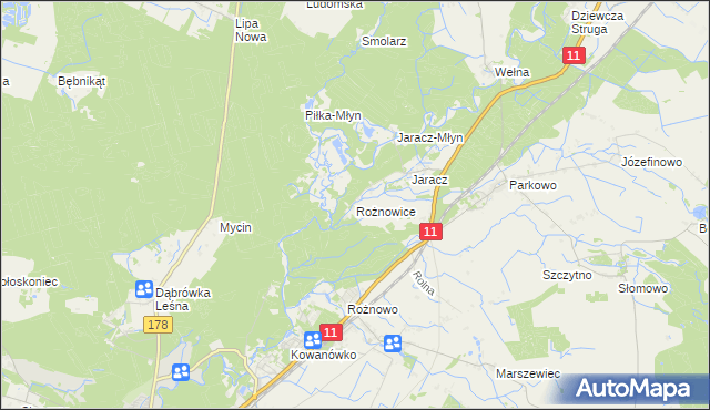 mapa Rożnowice gmina Rogoźno, Rożnowice gmina Rogoźno na mapie Targeo