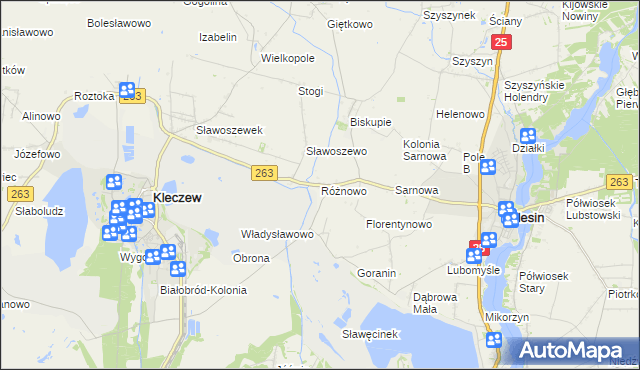 mapa Różnowo gmina Ślesin, Różnowo gmina Ślesin na mapie Targeo