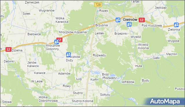 mapa Rozwady gmina Gielniów, Rozwady gmina Gielniów na mapie Targeo