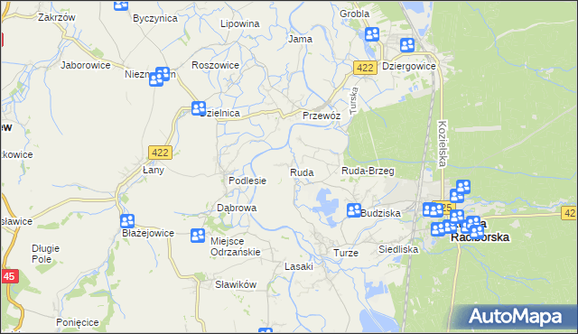 mapa Ruda gmina Kuźnia Raciborska, Ruda gmina Kuźnia Raciborska na mapie Targeo