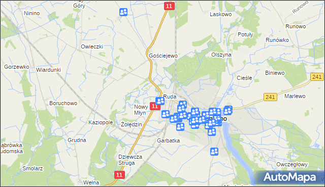 mapa Ruda gmina Rogoźno, Ruda gmina Rogoźno na mapie Targeo