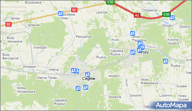 mapa Rudnik gmina Cegłów, Rudnik gmina Cegłów na mapie Targeo