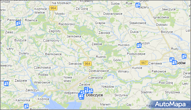 mapa Rudnik gmina Dobczyce, Rudnik gmina Dobczyce na mapie Targeo