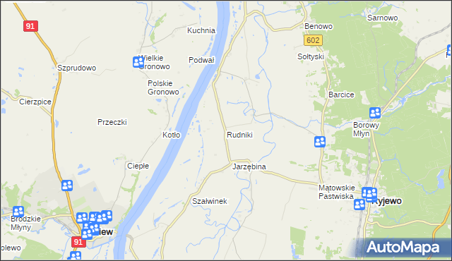 mapa Rudniki gmina Ryjewo, Rudniki gmina Ryjewo na mapie Targeo