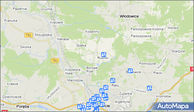 mapa Rudniki gmina Włodowice, Rudniki gmina Włodowice na mapie Targeo