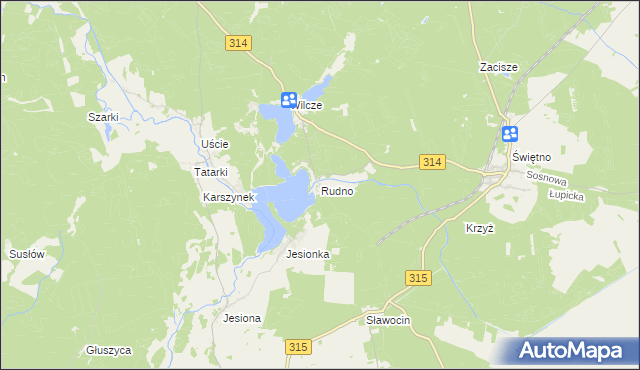 mapa Rudno gmina Wolsztyn, Rudno gmina Wolsztyn na mapie Targeo