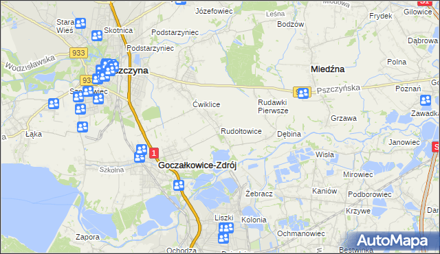 mapa Rudołtowice, Rudołtowice na mapie Targeo