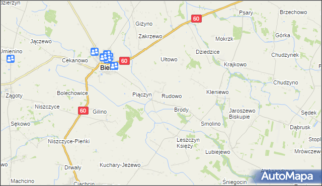 mapa Rudowo gmina Bielsk, Rudowo gmina Bielsk na mapie Targeo