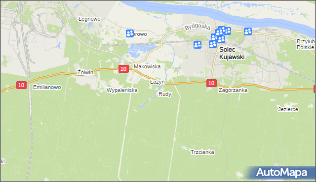 mapa Rudy gmina Solec Kujawski, Rudy gmina Solec Kujawski na mapie Targeo