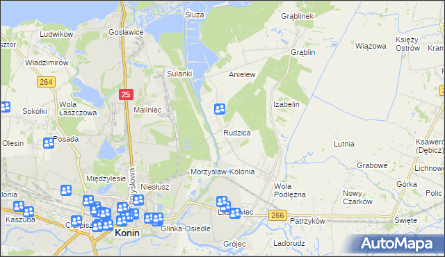 mapa Rudzica gmina Kramsk, Rudzica gmina Kramsk na mapie Targeo