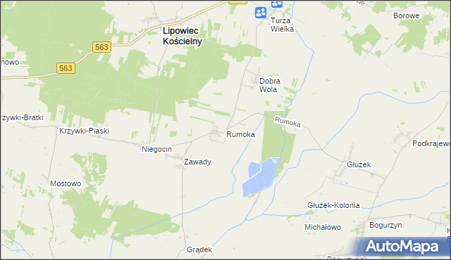 mapa Rumoka gmina Lipowiec Kościelny, Rumoka gmina Lipowiec Kościelny na mapie Targeo