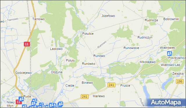 mapa Runowo gmina Wągrowiec, Runowo gmina Wągrowiec na mapie Targeo