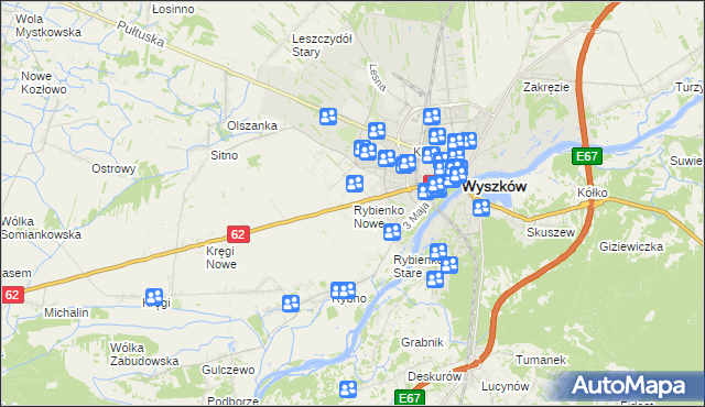 mapa Rybienko Nowe, Rybienko Nowe na mapie Targeo