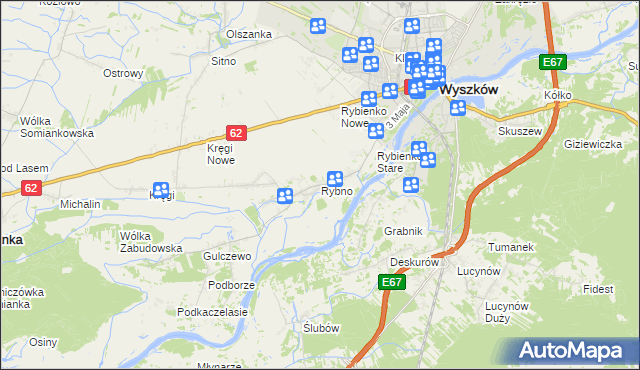 mapa Rybno gmina Wyszków, Rybno gmina Wyszków na mapie Targeo