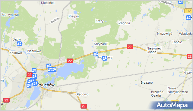 mapa Rychnowy gmina Człuchów, Rychnowy gmina Człuchów na mapie Targeo