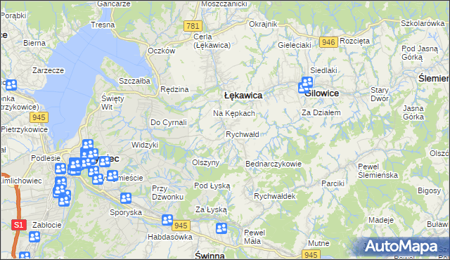 mapa Rychwałd gmina Gilowice, Rychwałd gmina Gilowice na mapie Targeo