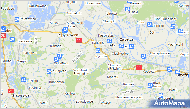 mapa Ryczów gmina Spytkowice, Ryczów gmina Spytkowice na mapie Targeo