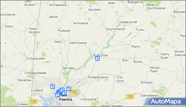 mapa Rzeczków gmina Biała Rawska, Rzeczków gmina Biała Rawska na mapie Targeo