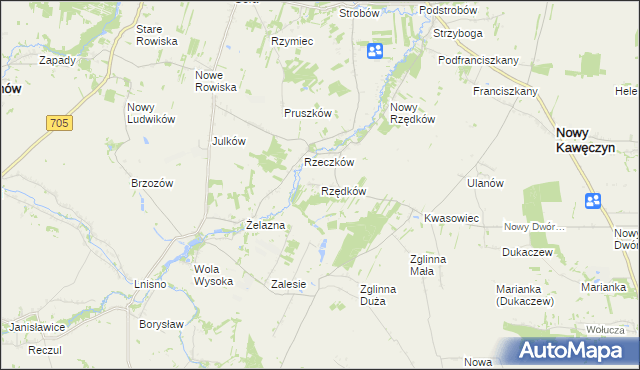 mapa Rzędków gmina Nowy Kawęczyn, Rzędków gmina Nowy Kawęczyn na mapie Targeo