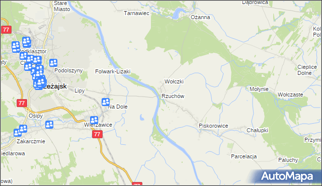 mapa Rzuchów gmina Leżajsk, Rzuchów gmina Leżajsk na mapie Targeo