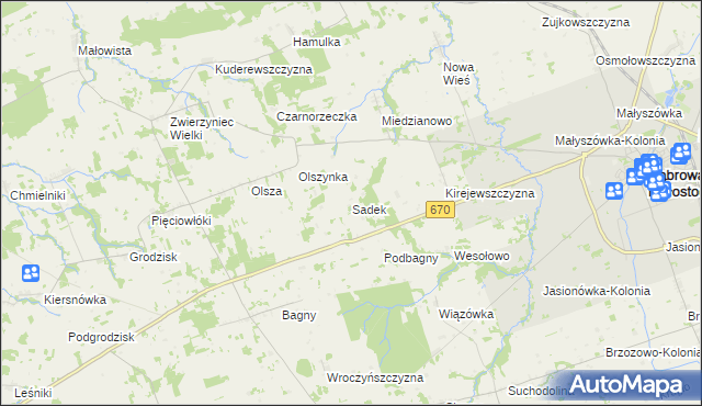 mapa Sadek gmina Dąbrowa Białostocka, Sadek gmina Dąbrowa Białostocka na mapie Targeo