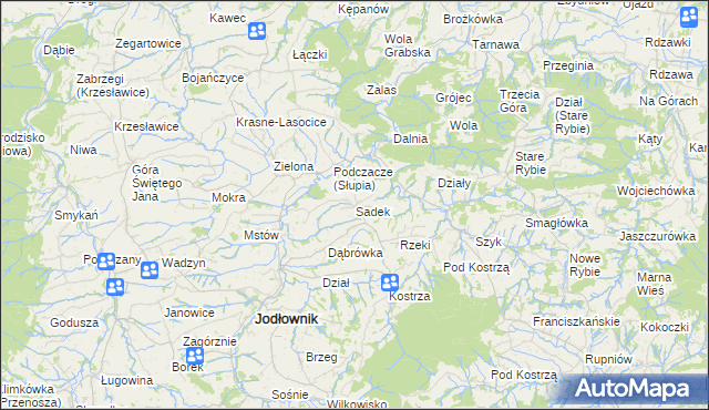 mapa Sadek gmina Jodłownik, Sadek gmina Jodłownik na mapie Targeo