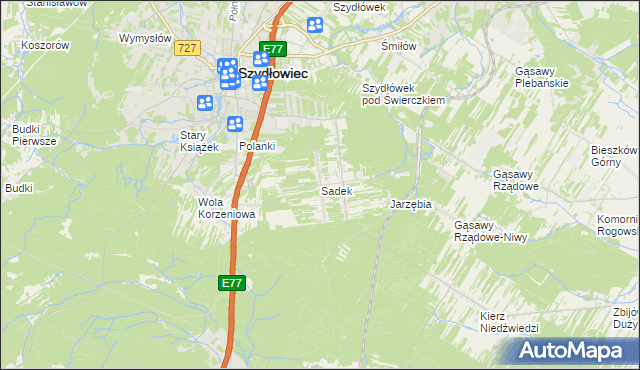 mapa Sadek gmina Szydłowiec, Sadek gmina Szydłowiec na mapie Targeo